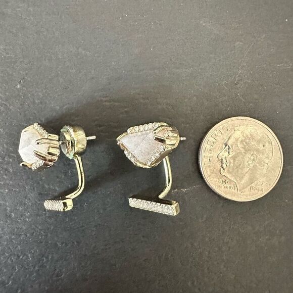 BaubleBar Rhinestone Embellished Geometric Stud Ear Jacket Earrings Gold-tone OS - Picture 4 of 4